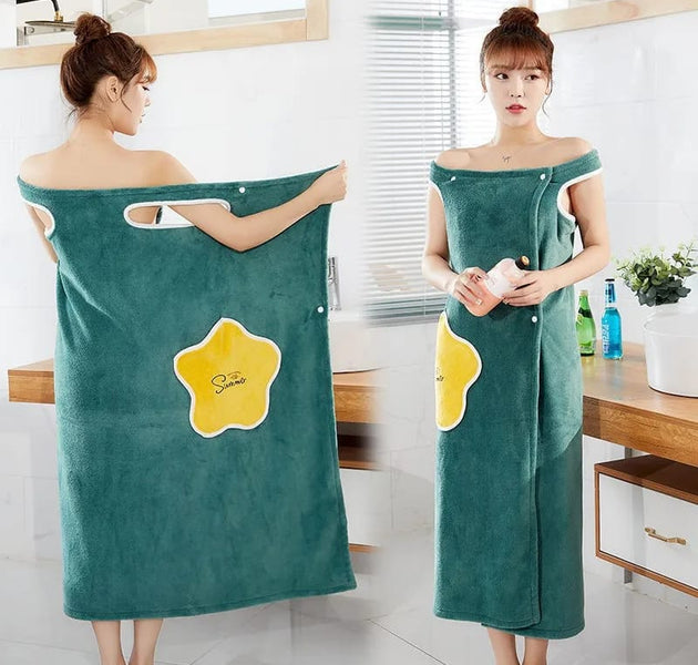 Women Quick Dry Wearable Microfiber plush Bathrobes