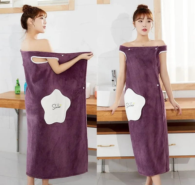 Women Quick Dry Wearable Microfiber plush Bathrobes